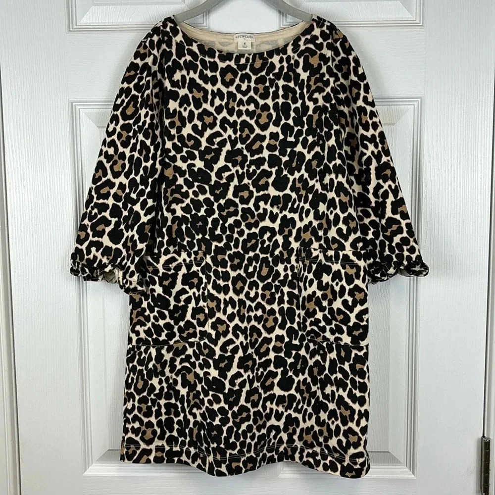 Crewcuts leopard print long sleeve dress sz 8